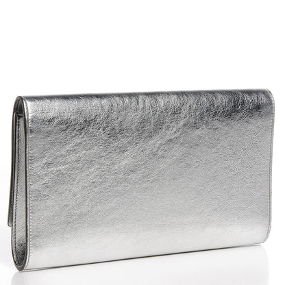 Saint Laurent Metallic Leather Large Belle De Jour Clutch Silver 3 of 7