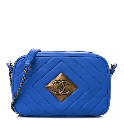 Chanel Lambskin Chevron Quilted Pyramid CC Camera Case Blue 1 of 13