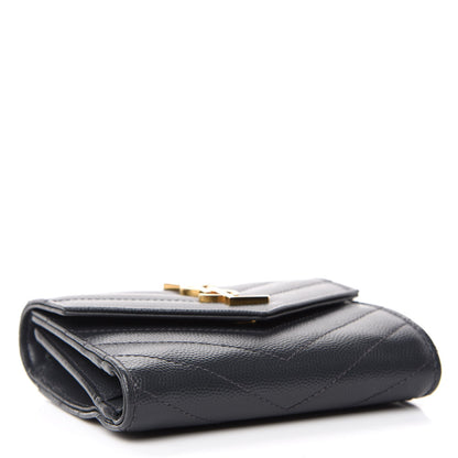 Saint Laurent Grain De Poudre Matelasse Chevron Monogram Compact Tri Fold Wallet Smog 4 of 7