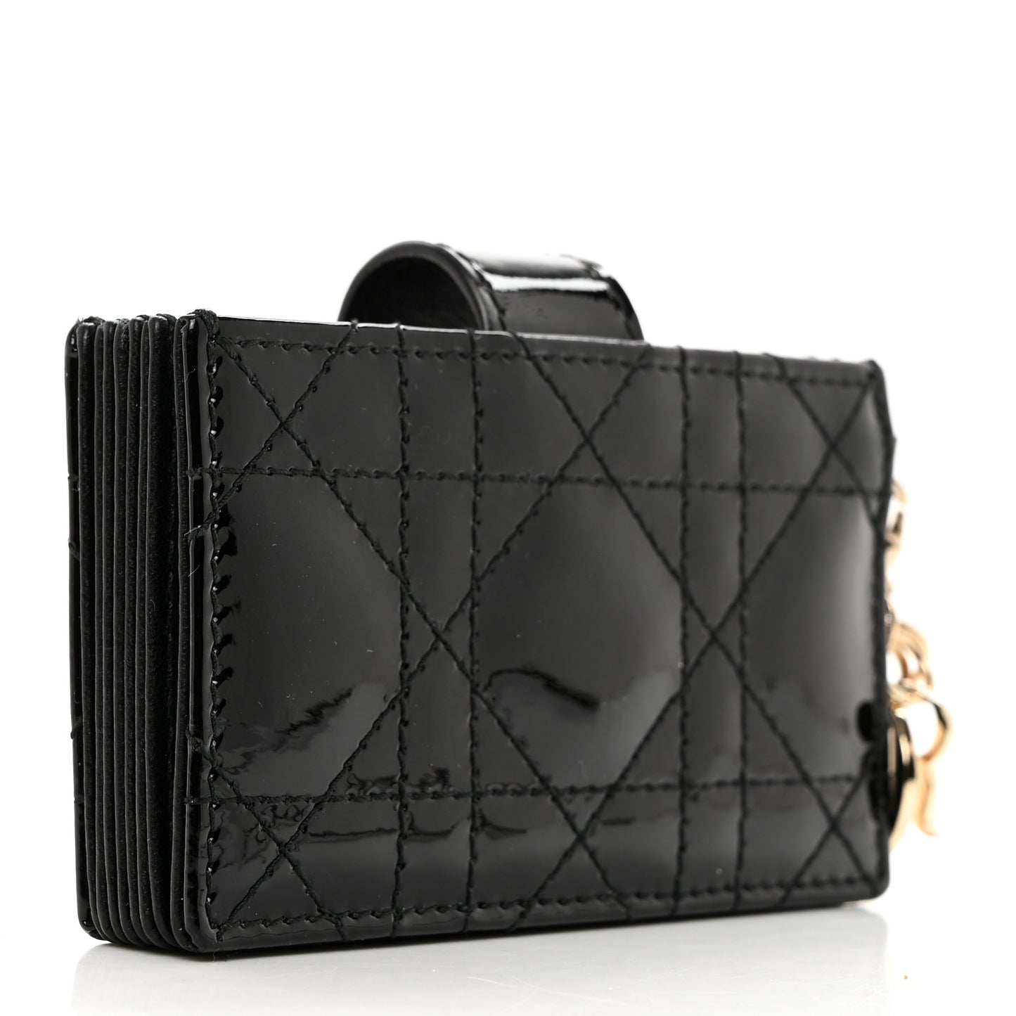 CHRISTIAN DIOR Patent Cannage Lady Dior 5-Gusset Card Holder Black