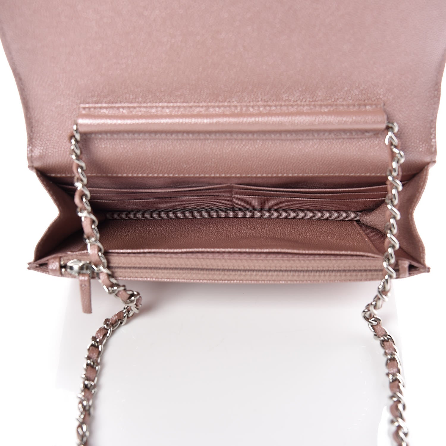 Chanel Metallic Caviar Chevron Quilted Vintage Mademoiselle Wallet On Chain WOC Pink 7 of 10