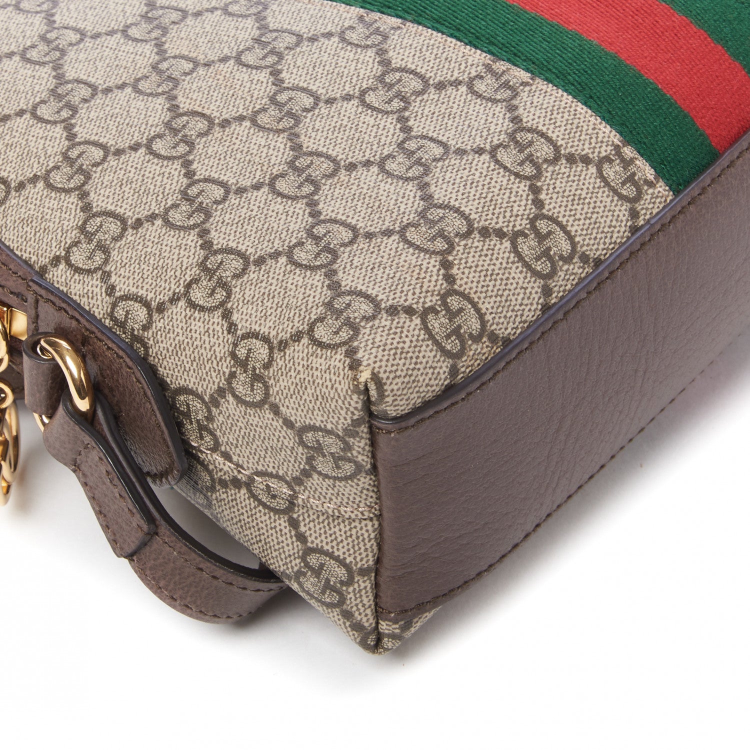 Gucci GG Supreme Monogram Textured Dollar Calfskin Web Small Ophidia Dome Shoulder Bag Beige Ebony New Acero 6 of 9