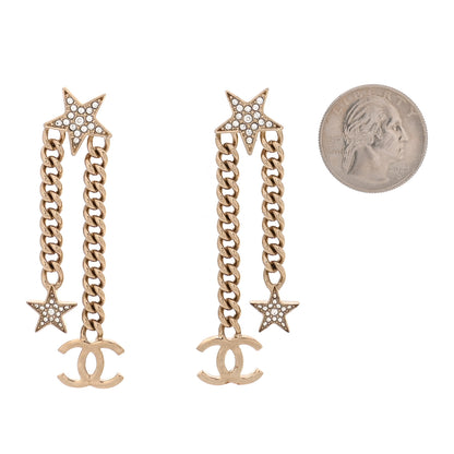 Chanel Crystal CC Star Chain Drop Earrings Gold 2 of 4