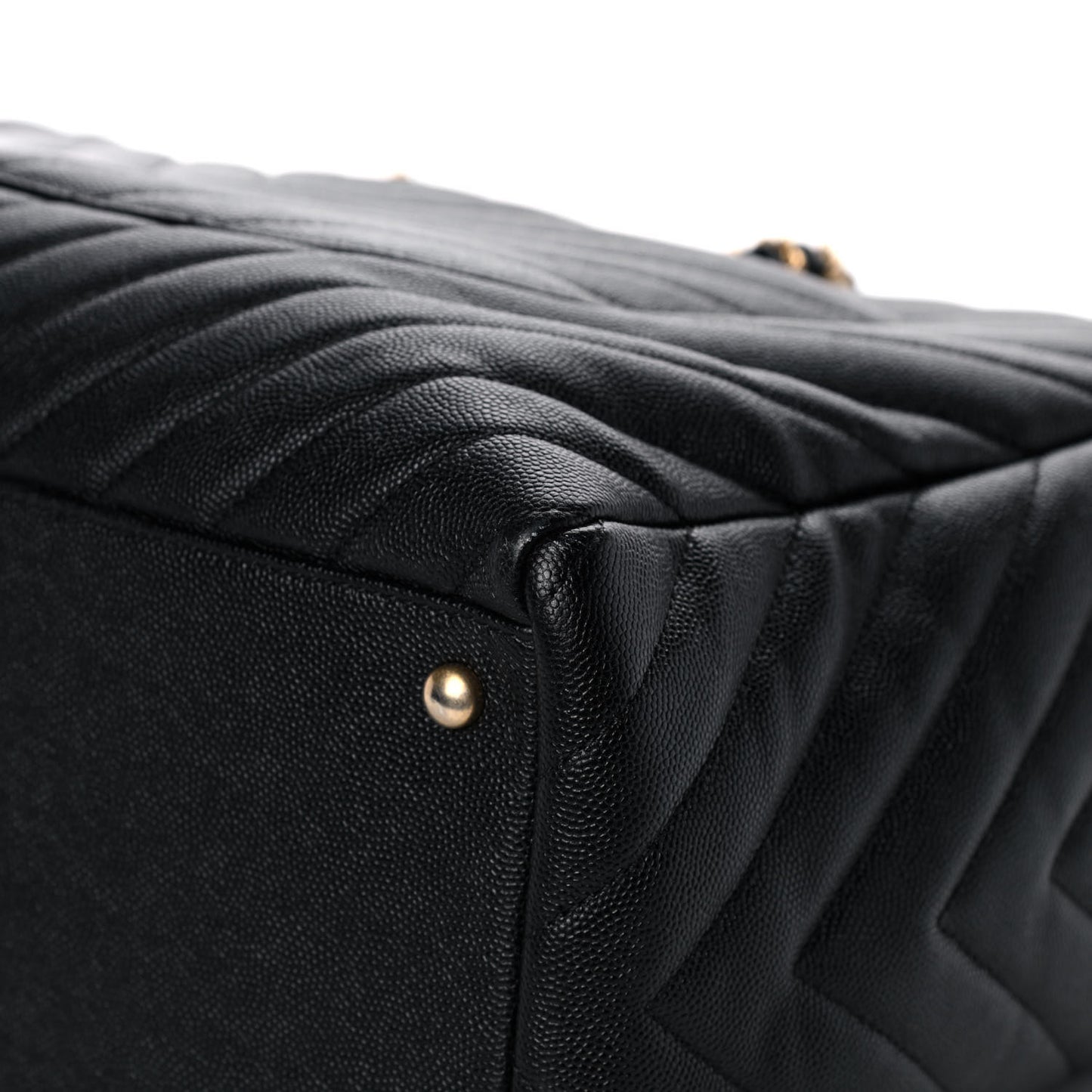 Aged Calfskin Chevron Large Coco Handle Shopping Tote Black