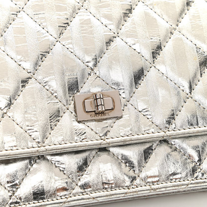 Chanel Metallic Striped Calfskin Reissue Wallet On Chain WOC Silver 12 of 19