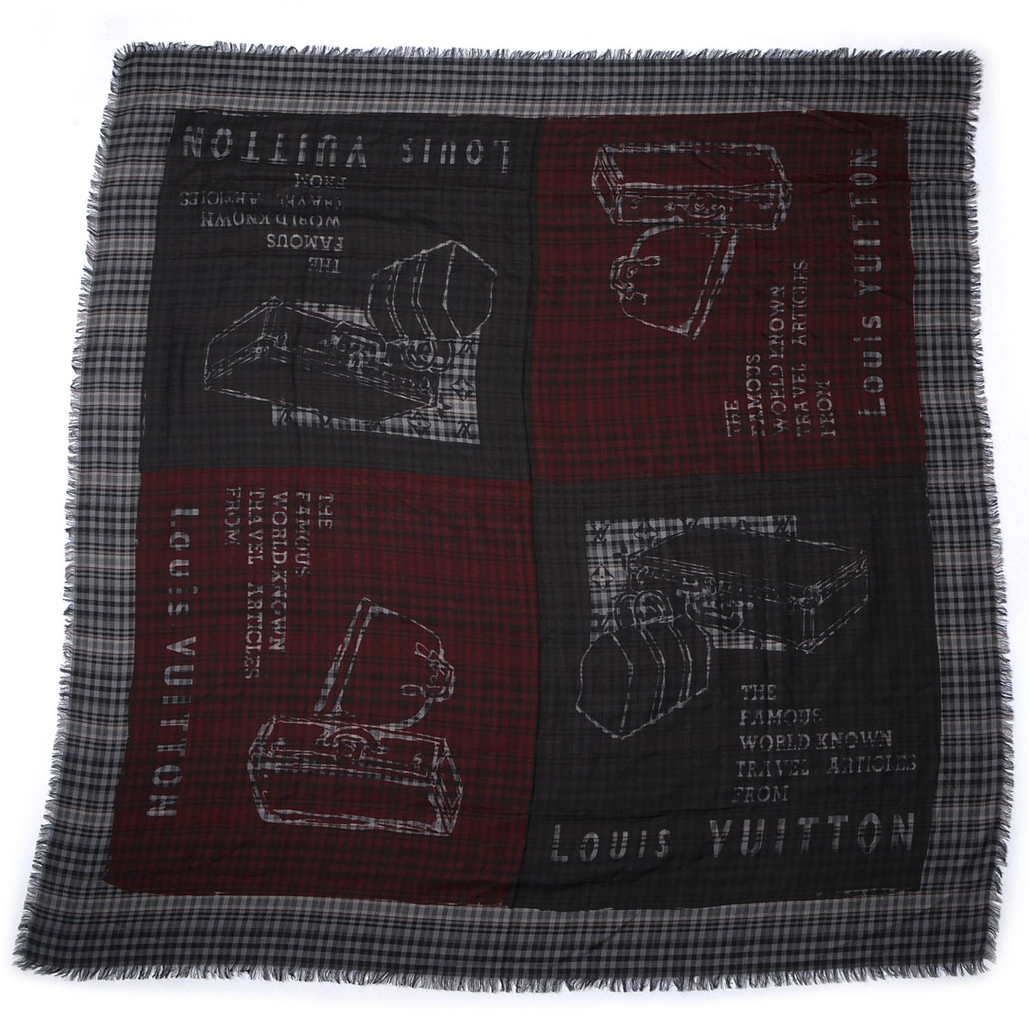 Louis Vuitton Mens Fleece Wool Silk Trunks Shawl Gris Rouge 3 of 6