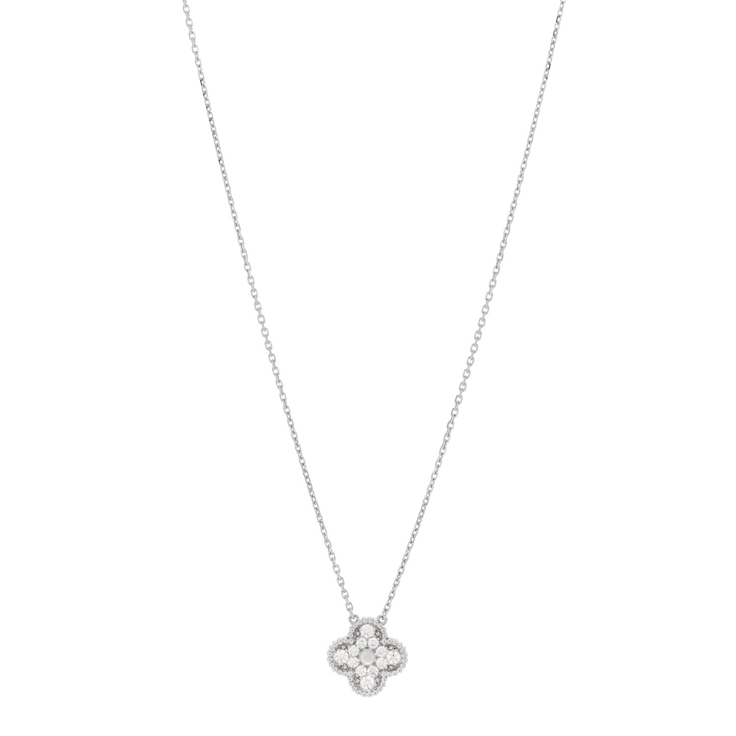 Van Cleef & Arpels 18K White Gold Diamond Vintage Alhambra Pendant Necklace 1 of 6