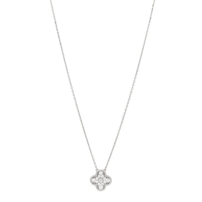 Van Cleef & Arpels 18K White Gold Diamond Vintage Alhambra Pendant Necklace 1 of 6