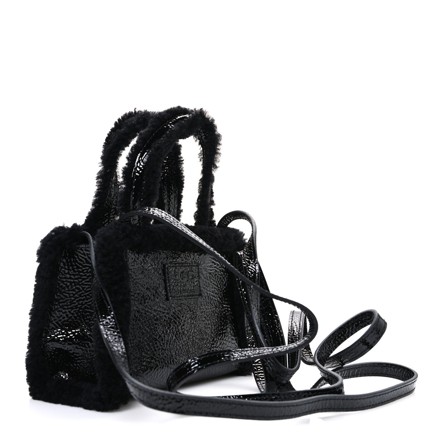 Telfar X UGG Crinkle Patent Shearling Small Shopping Bag Black 3 of 10