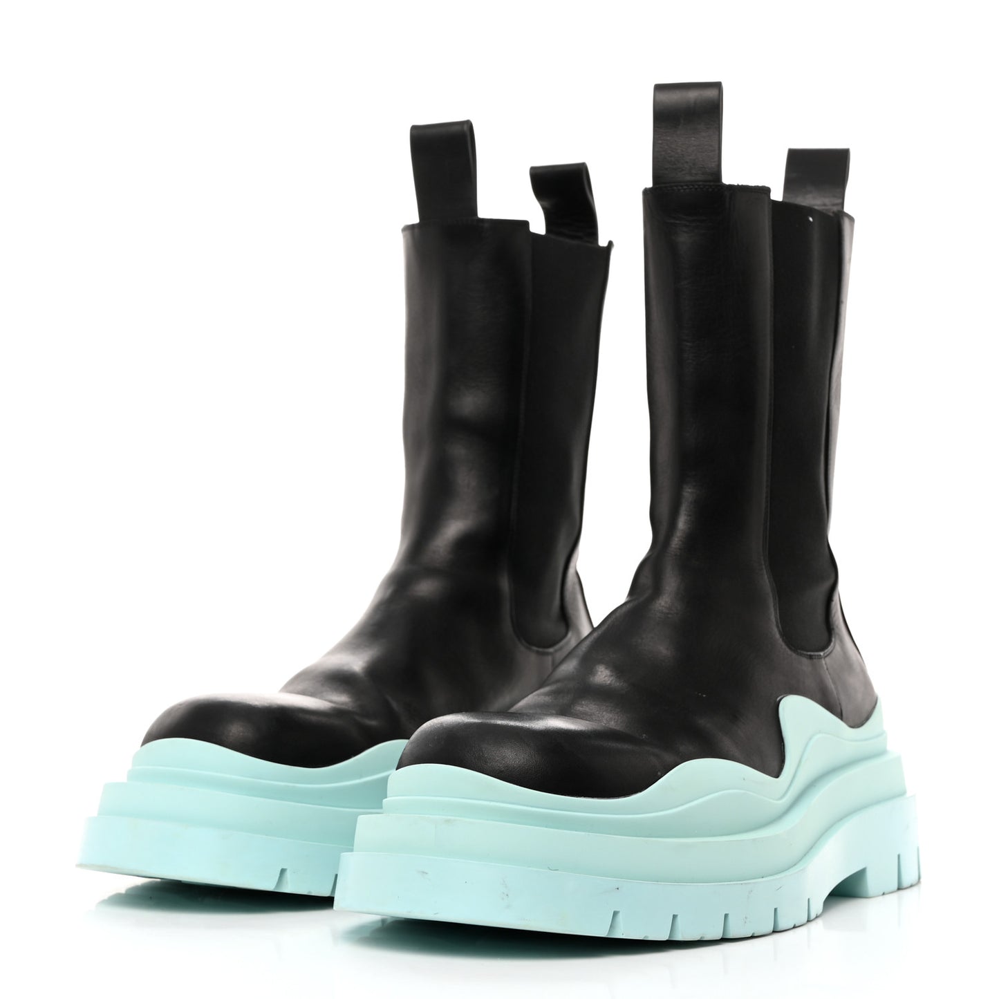 Calfskin Mens The Tire Chelsea Boots 45 Black Pale Blue