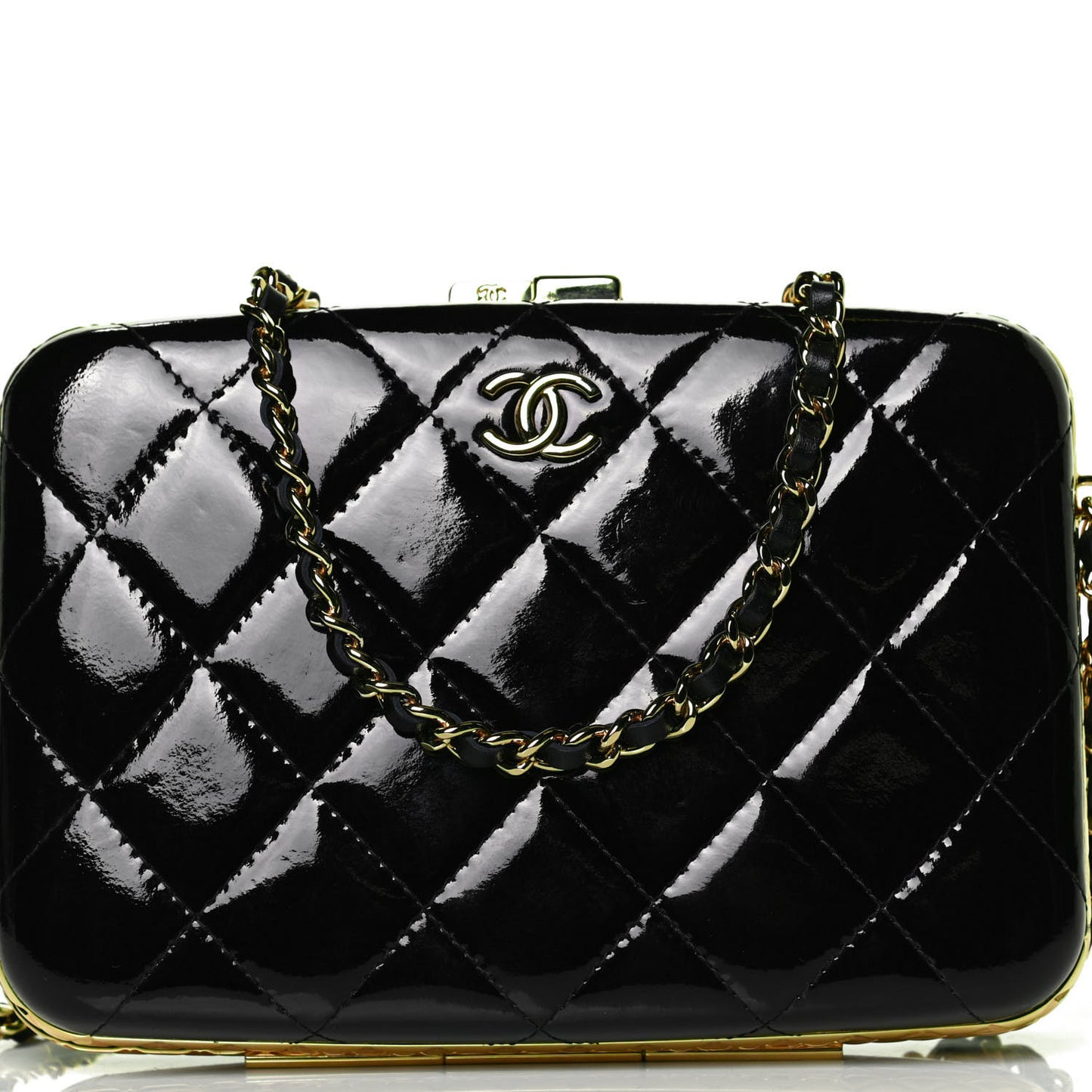 Glazed Goatskin Quilted Box With Chain Black