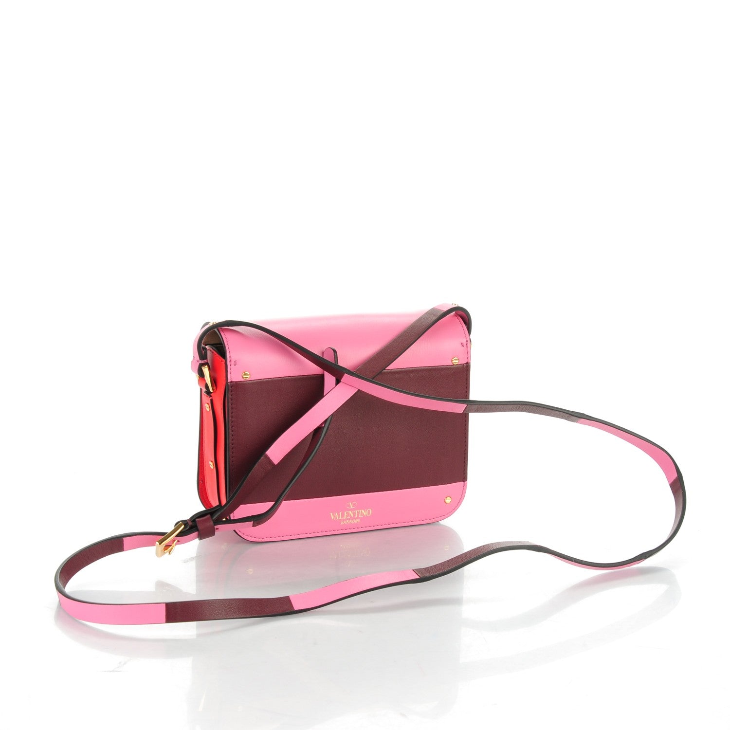 Valentino Garavani Calfskin Rivet Colorblock Mini Shoulder Bag Ninphea Rubin 3 of 7
