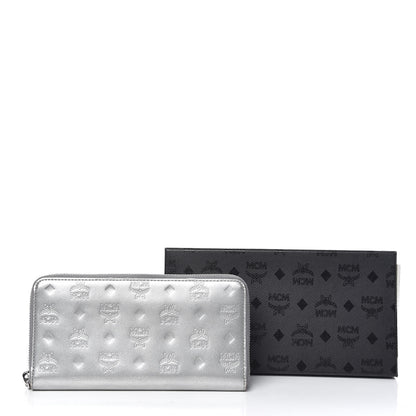 MCM Metallic Monogram Patent Large Zip Around Wallet Silver 10 of 10