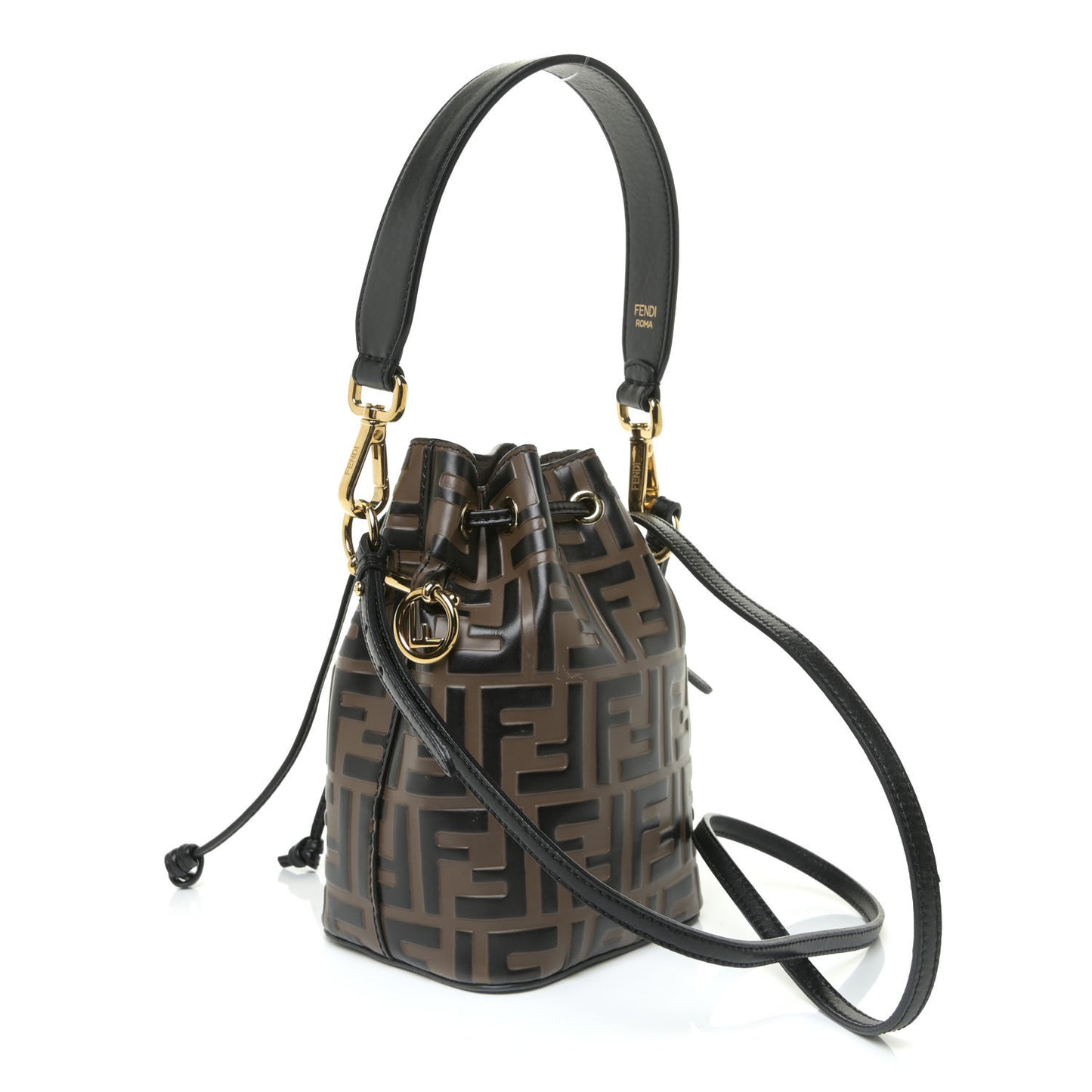 Vitello Liberty F is Fendi Bi-Color FF 1974 Embossed Mini Mon Tresor Bucket Bag Maya Black