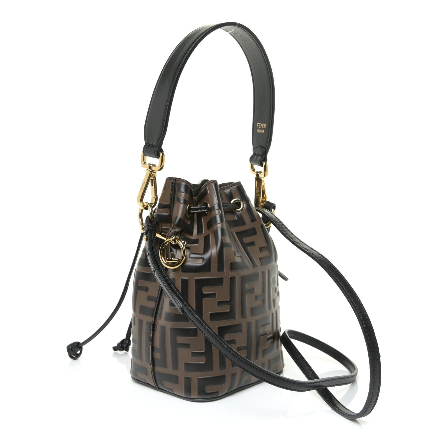 Fendi Vitello Liberty F is Fendi Bi-Color FF 1974 Embossed Mini Mon Tresor Bucket Bag Maya Black 2 of 13