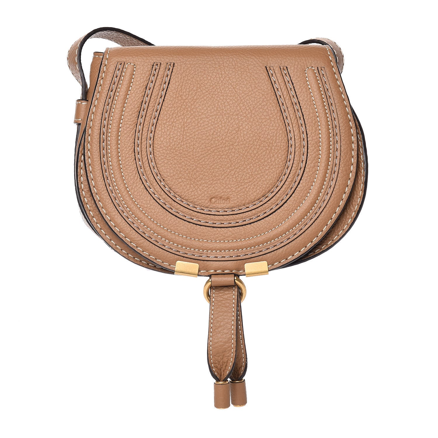 Chloe Calfskin Mini Marcie Round Crossbody Bag Nut 1 of 10