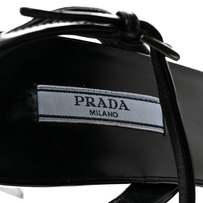 Prada Vernice Nylon Flower Metal Triangle Logo Open Toe 65mm Sandals 39 Black 6 of 8