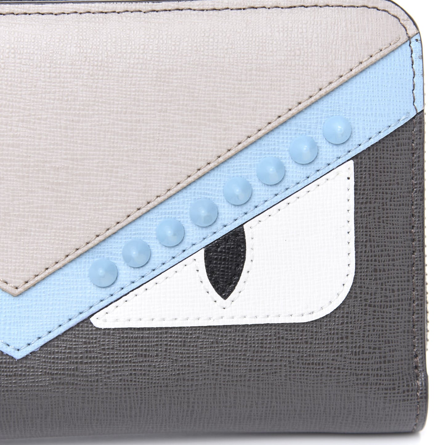 Vitello Elite Monster Eyes Studded Zip Around Wallet Carbone White Multicolor