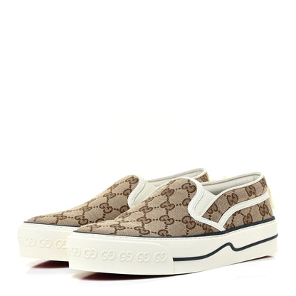 Gucci GG Monogram Womens 1977 Tennis Slip On 30mm Sneakers 36 Beige Ebony Mystic White 3 of 10