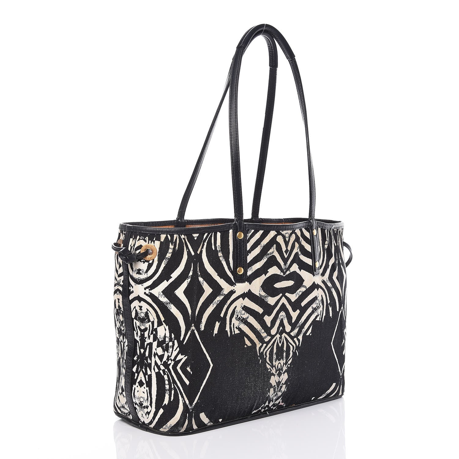 MCM Visetos Medium Anya Shopping Tote Cognac Black 10 of 37