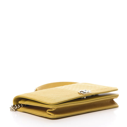 Chanel Caviar Chevron Quilted Boy Wallet On Chain WOC Yellow 4 of 12