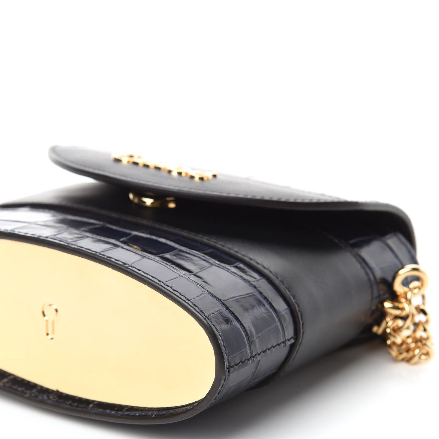 Calfskin Crocodile Embossed Small Aby Lock Full Blue