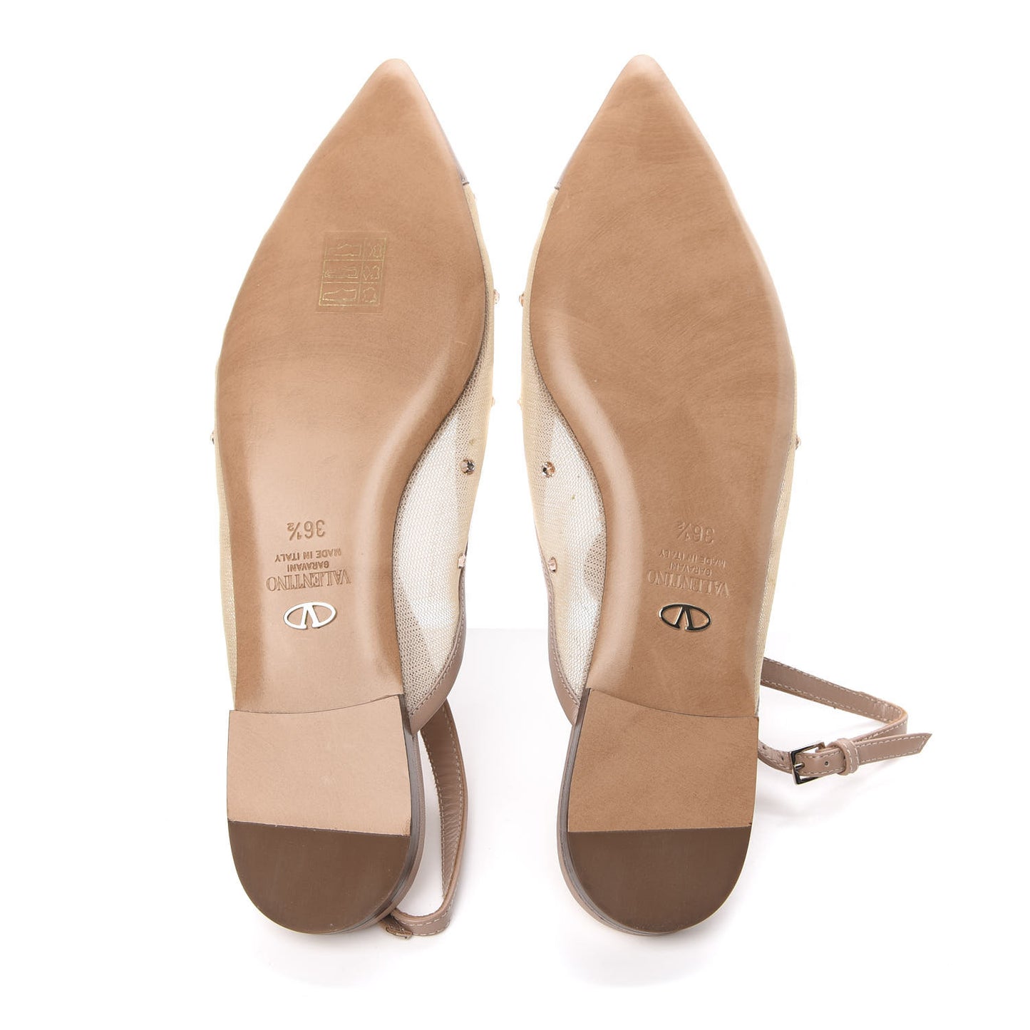 Mesh Crystal Cap Toe Slingback Flats 36.5 Nude