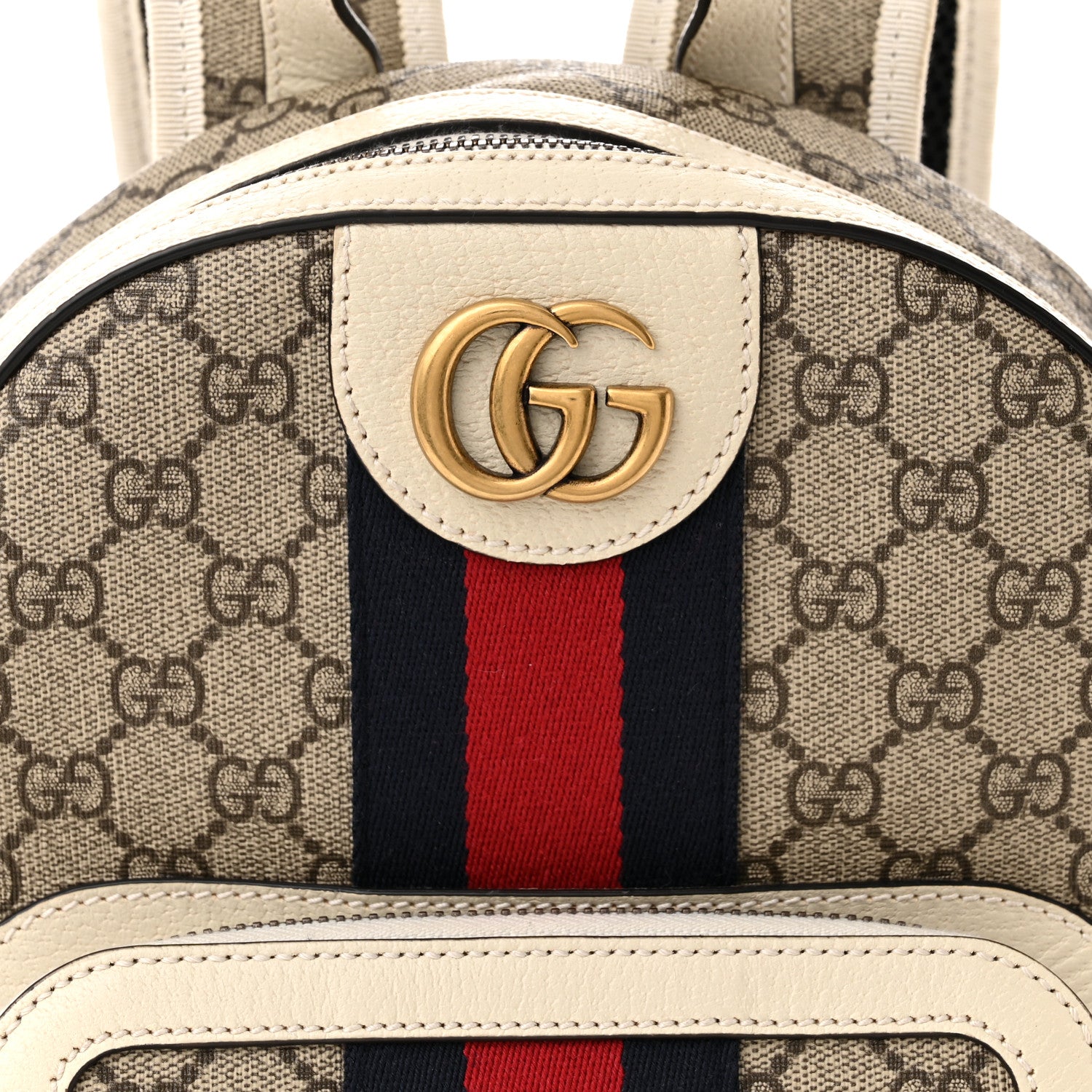Gucci GG Supreme Monogram Textured Calfskin Web Small Ophidia Day Backpack Beige Ebony Mystic White 8 of 10
