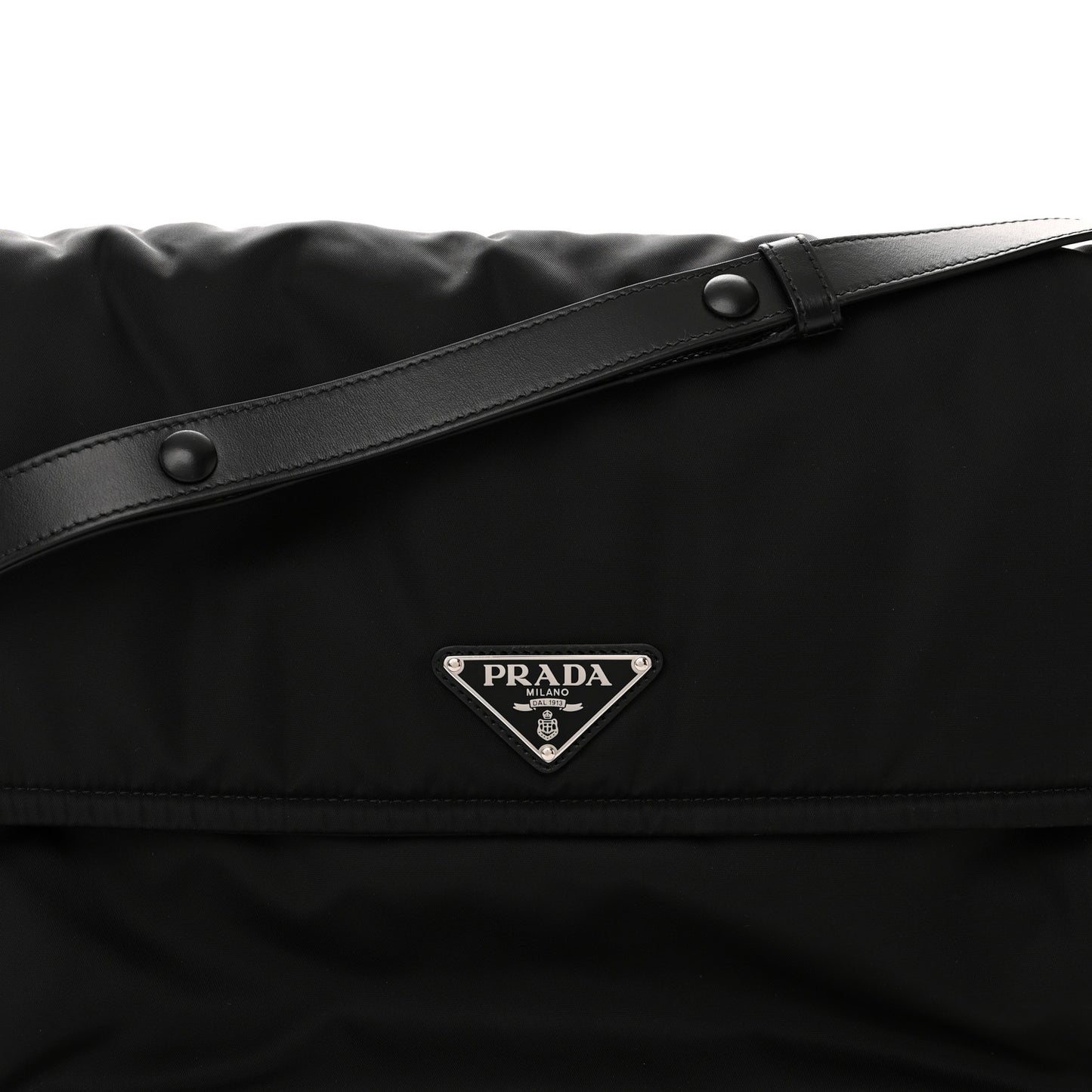 Re-Nylon Vitello Padded Large Flap Shoulder Bag Black