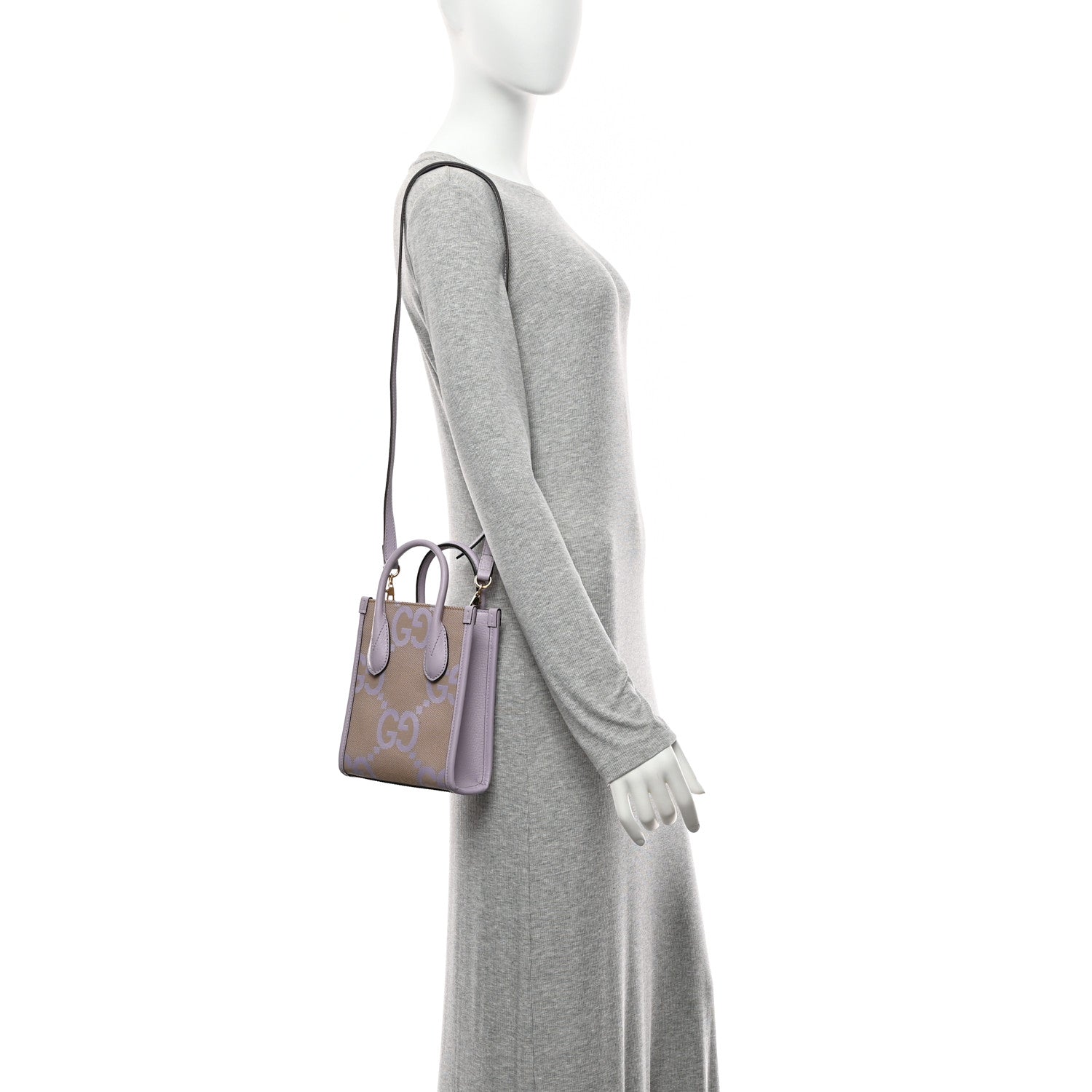 Gucci Monogram Jumbo GG Textured Dollar Calfskin Mini Tote Bag Beige Lapis 2 of 11