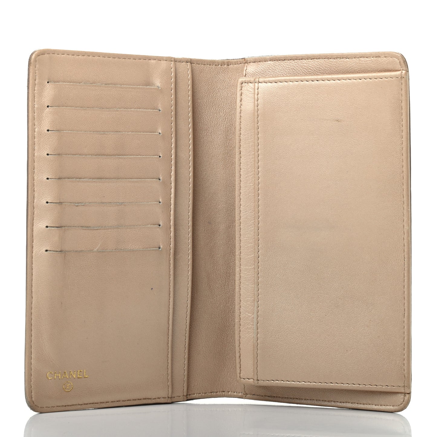 Lambskin Camellia Embossed Yen Wallet Beige