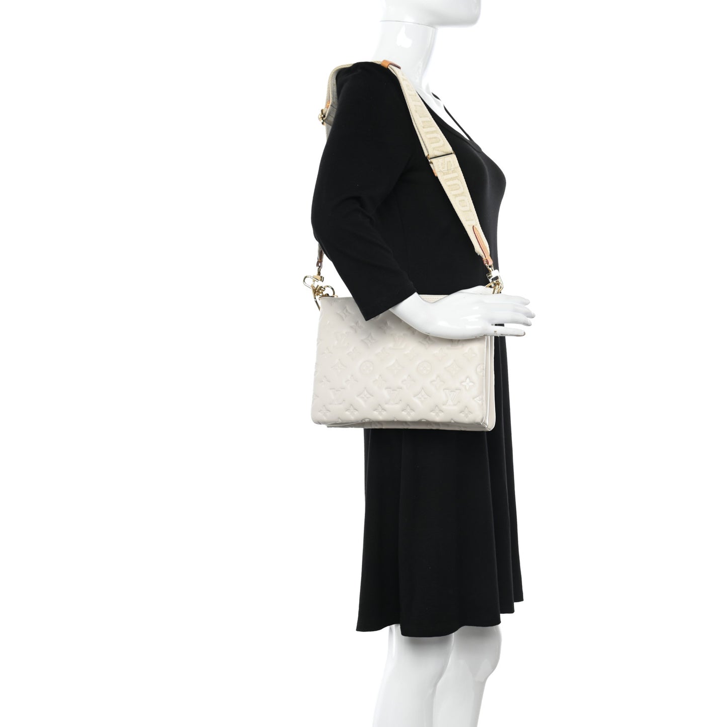 Lambskin Embossed Monogram Coussin PM Beige Cream