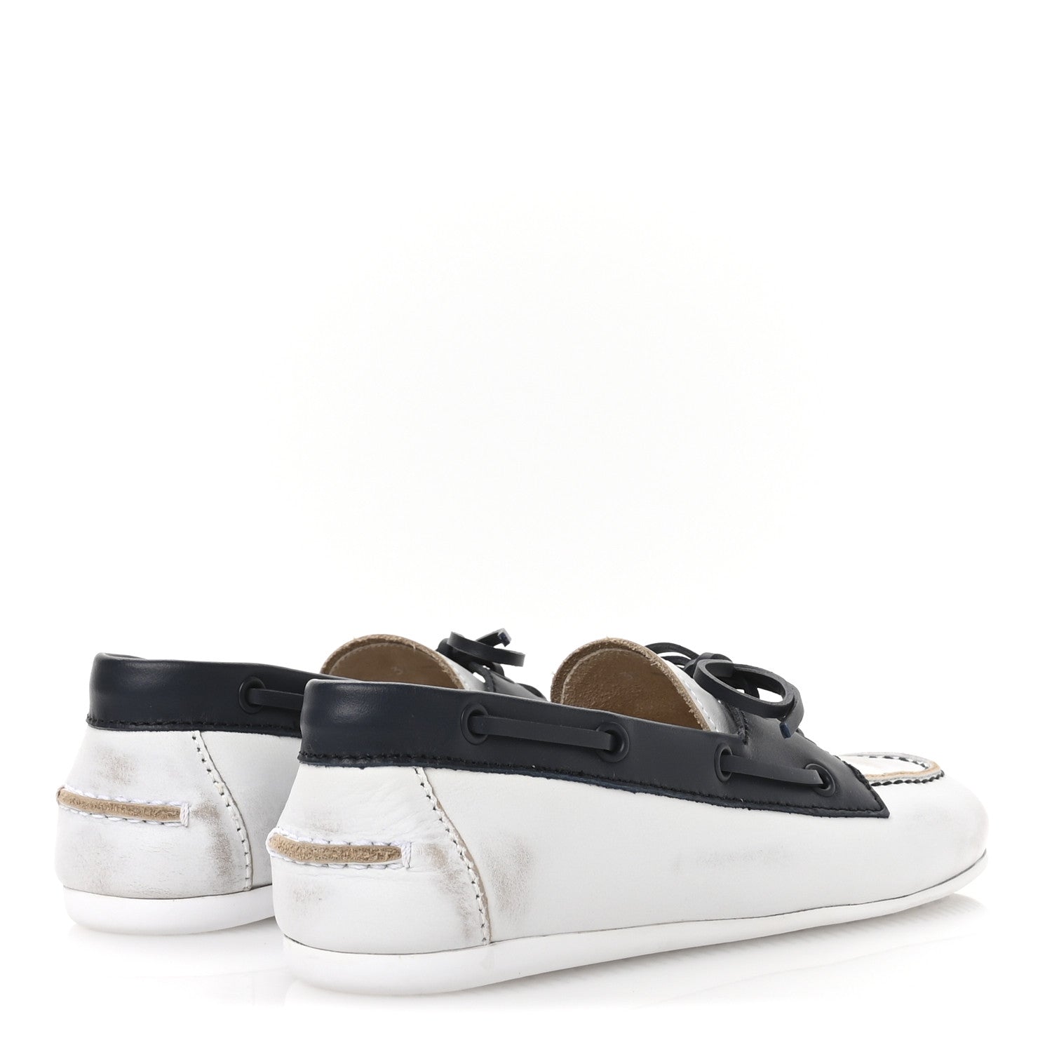 Miu Miu Vitello Deco Boat Loafers 37 White Black 5 of 8