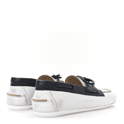 Miu Miu Vitello Deco Boat Loafers 37 White Black 5 of 8