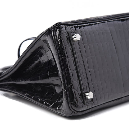 Hermes Shiny Niloticus Crocodile Birkin 25 Black 8 of 36