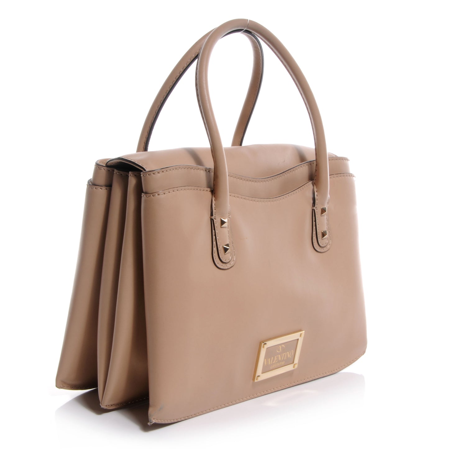 Calfskin Medium Rockstud Top Handle Tote Nude