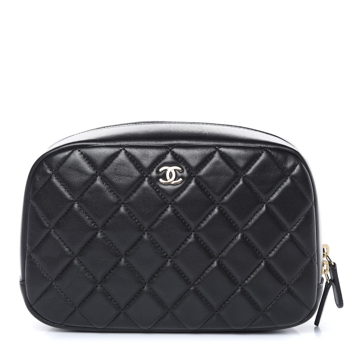 Lambskin Quilted Medium Curvy Pouch Cosmetic Case Black