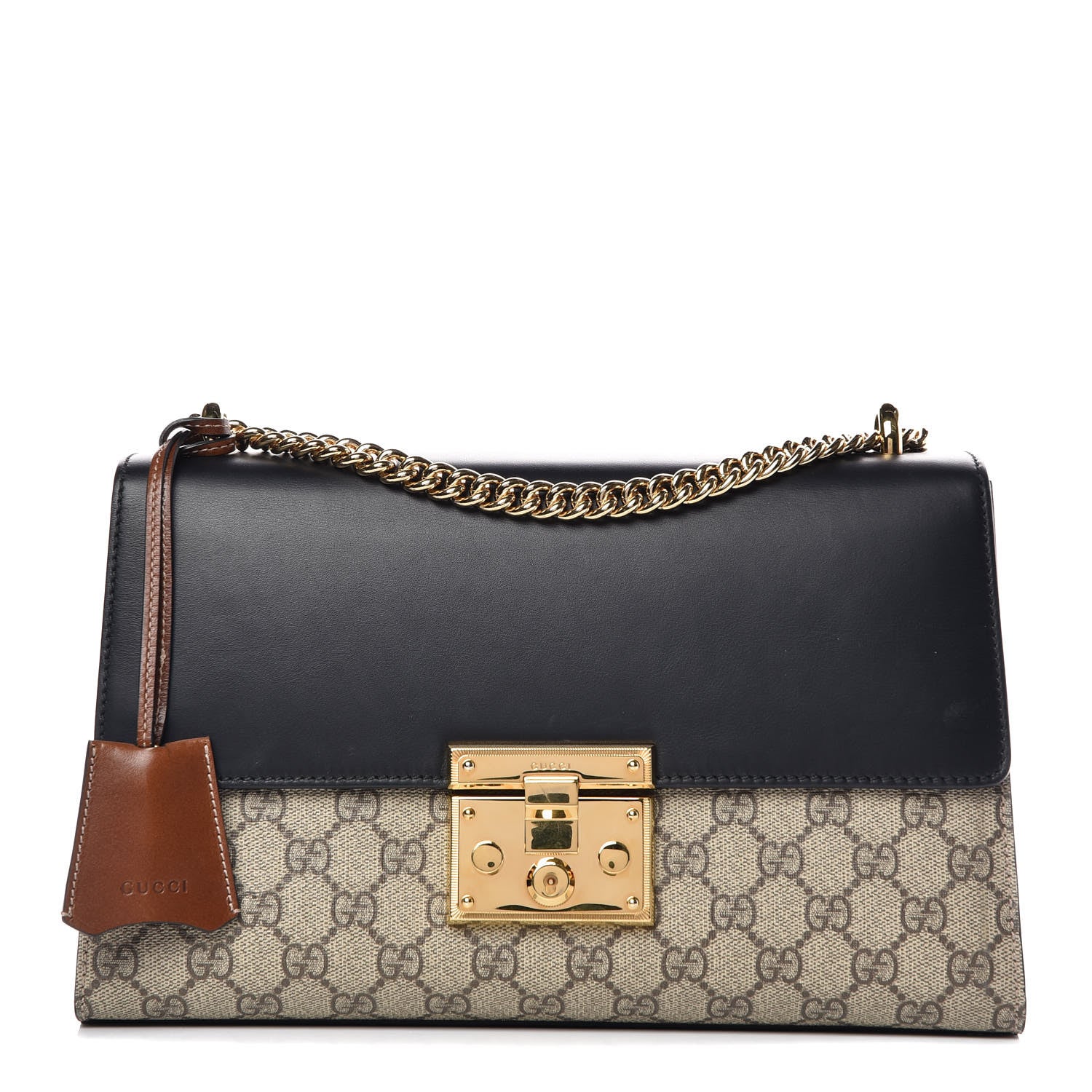 Gucci GG Supreme Monogram Calfskin Medium Padlock Shoulder Bag Beige Black Cuir 1 of 9