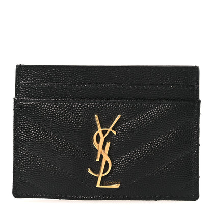 Saint Laurent Grain De Poudre Matelasse Chevron Monogram Credit Card Case Black 1 of 8