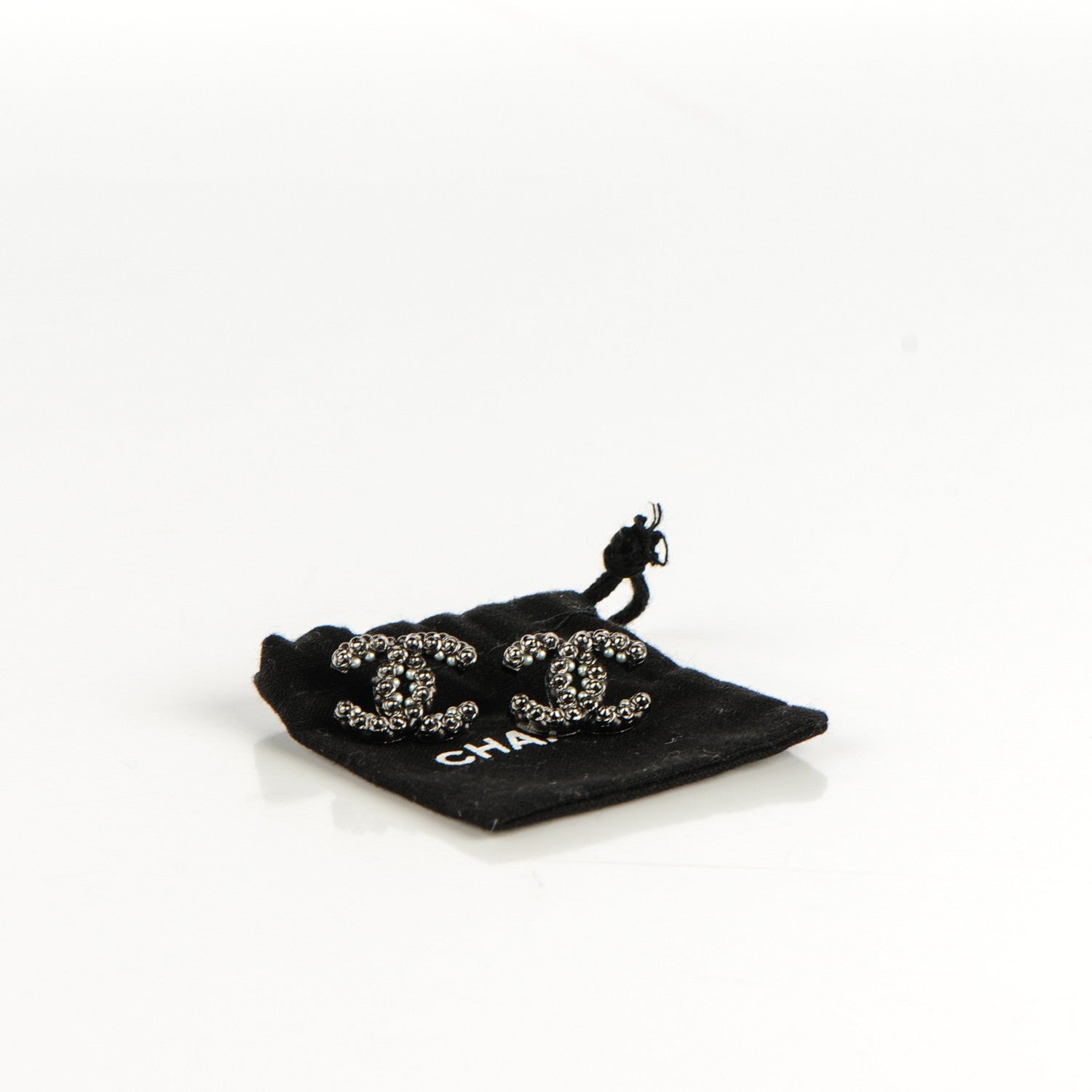 Chanel Ruthenium Studded Pearl CC Earrings 5 of 5