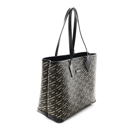 Versace Canvas Calfskin Monogram La Greca Medusa Tote Black Khaki 4 of 12