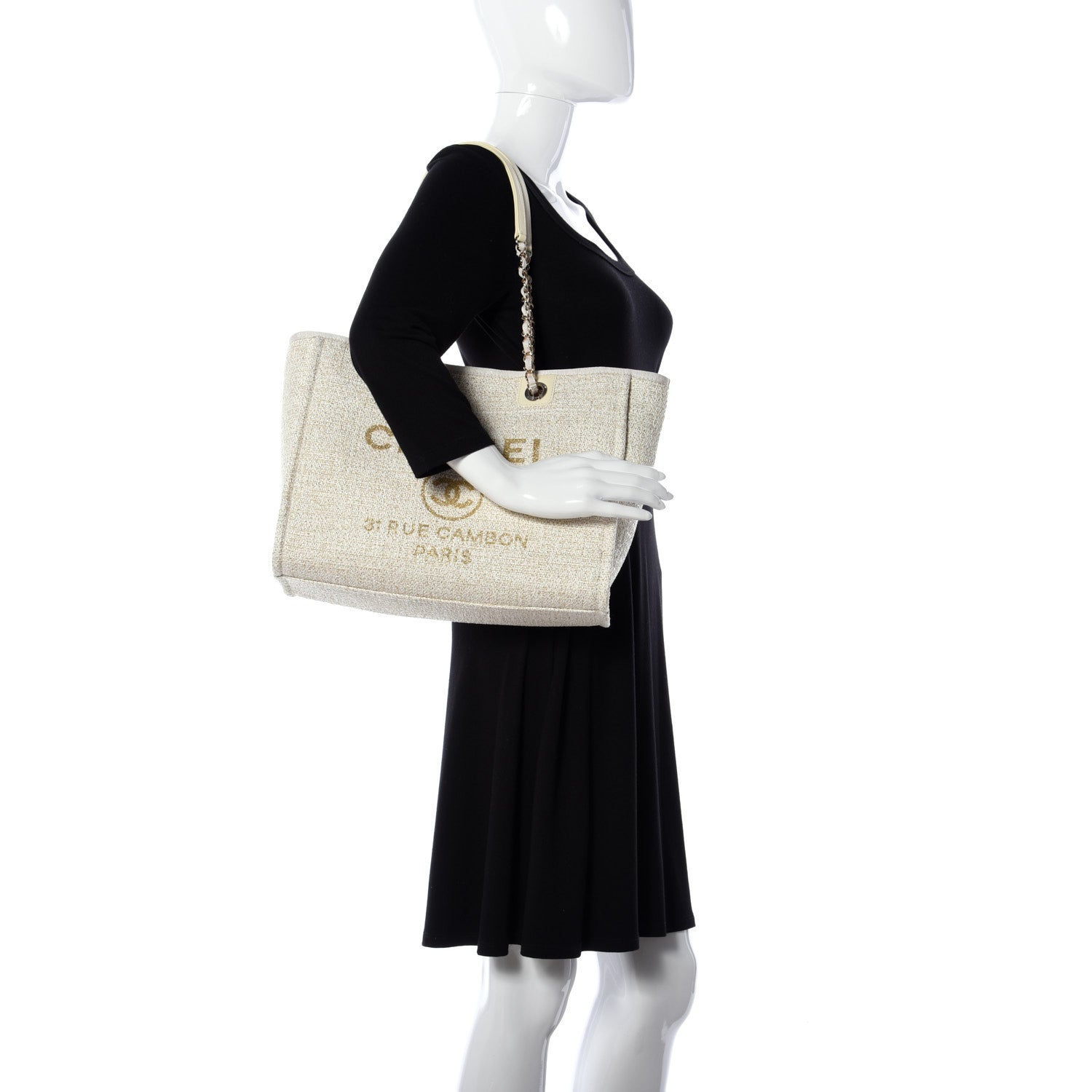 Chanel Lurex Boucle Small Deauville Tote Ivory 2 of 10