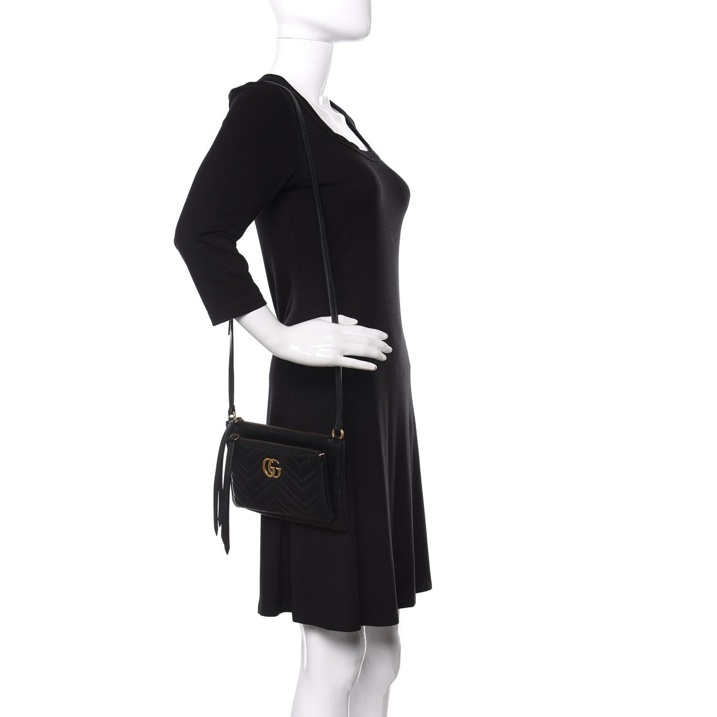 Calfskin Matelasse Small GG Marmont Double Zip Shoulder Bag Black