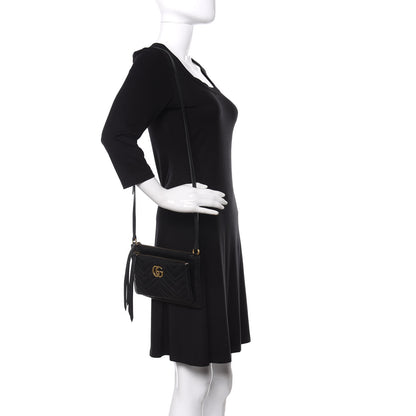 Gucci Calfskin Matelasse Small GG Marmont Double Zip Shoulder Bag Black 2 of 12