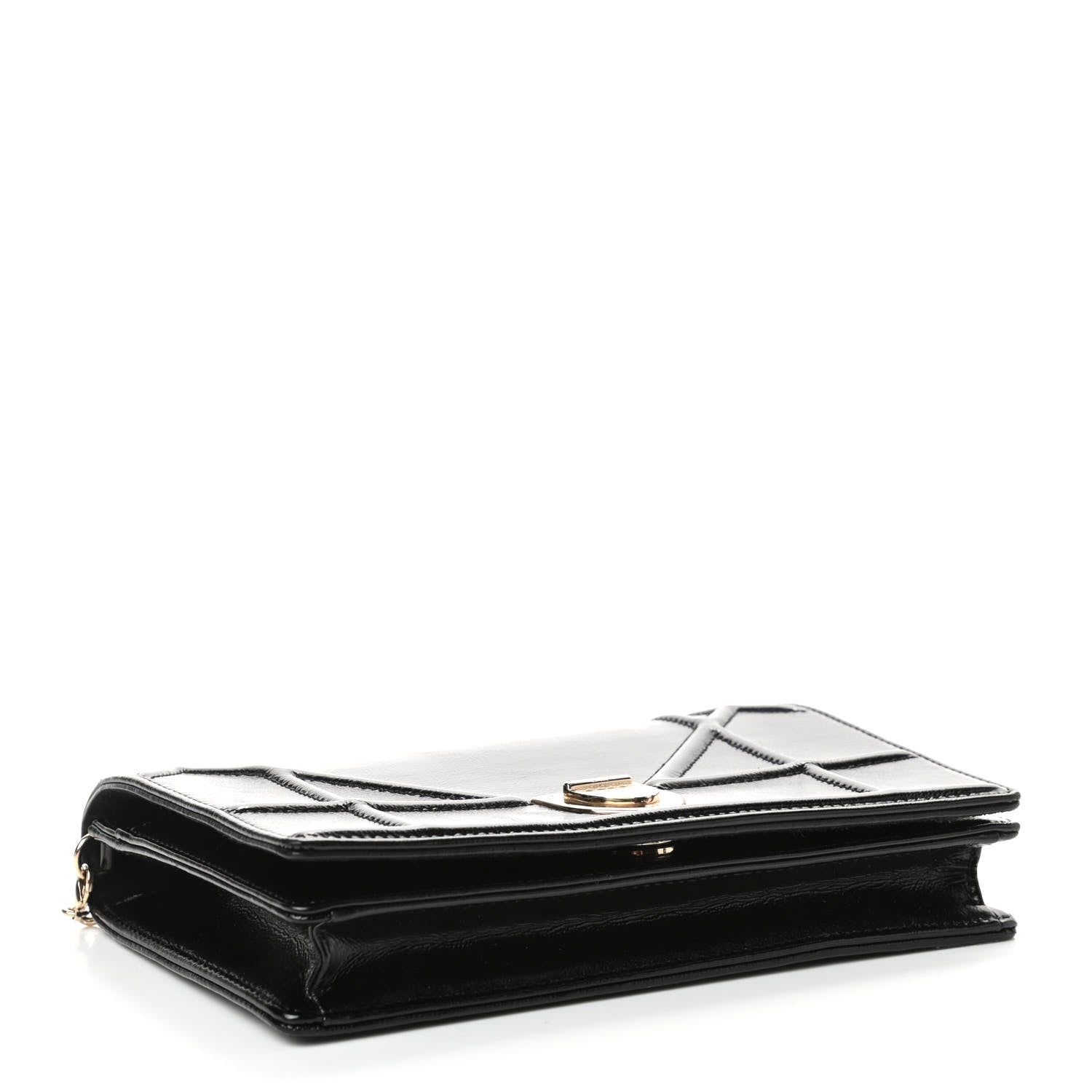 Christian Dior Crinkled Calfskin Diorama Wallet on Chain Pouch Black 3 of 4