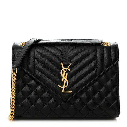 Saint Laurent Grain De Poudre Textured Mixed Matelasse Triquilt Medium Monogram Satchel Black 1 of 11
