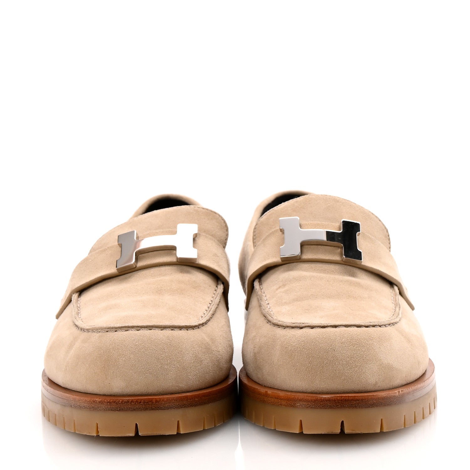 Hermes Suede Goatskin Womens Faubourg Loafers 38 Beige Argile 3 of 11