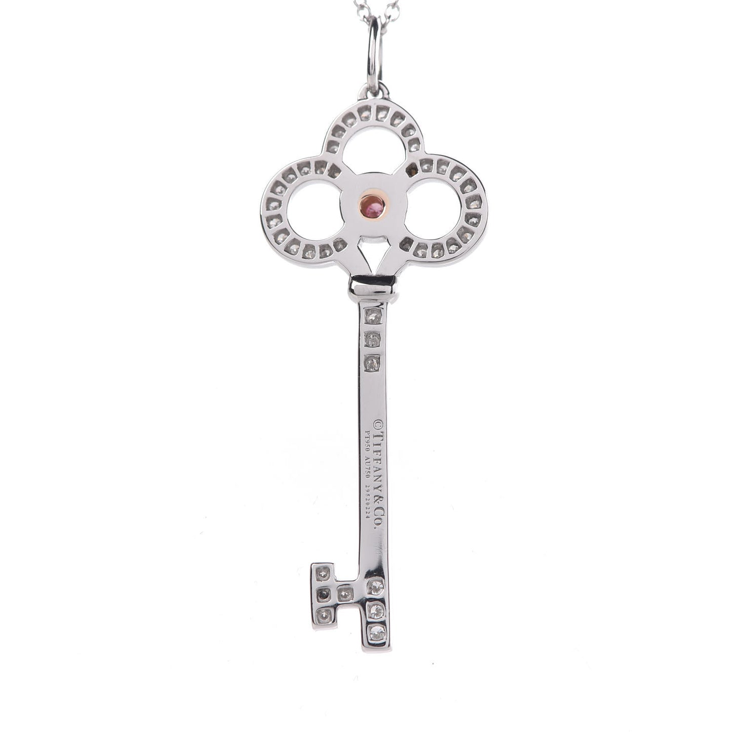 Platinum 18K Rose White Gold Fancy Pink Diamond Crown Key Pendant Necklace