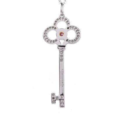 Tiffany Platinum 18K Rose White Gold Fancy Pink Diamond Crown Key Pendant Necklace 5 of 9