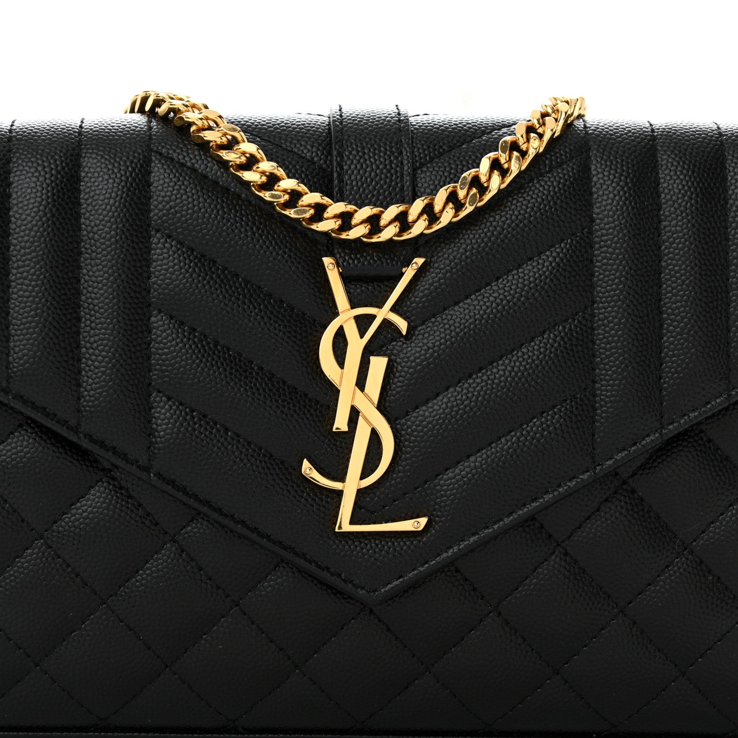 Saint Laurent Grain De Poudre Mixed Matelasse Triquilt Monogram Chain Wallet Black 8 of 11
